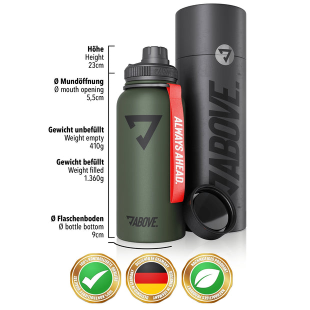 950ML Edelstahl Thermosflasche - ABOVE.Water Jug Thermosflasche 2 Liter 1 Liter Fitness Sport Outdoor Wandern Wasserflasche